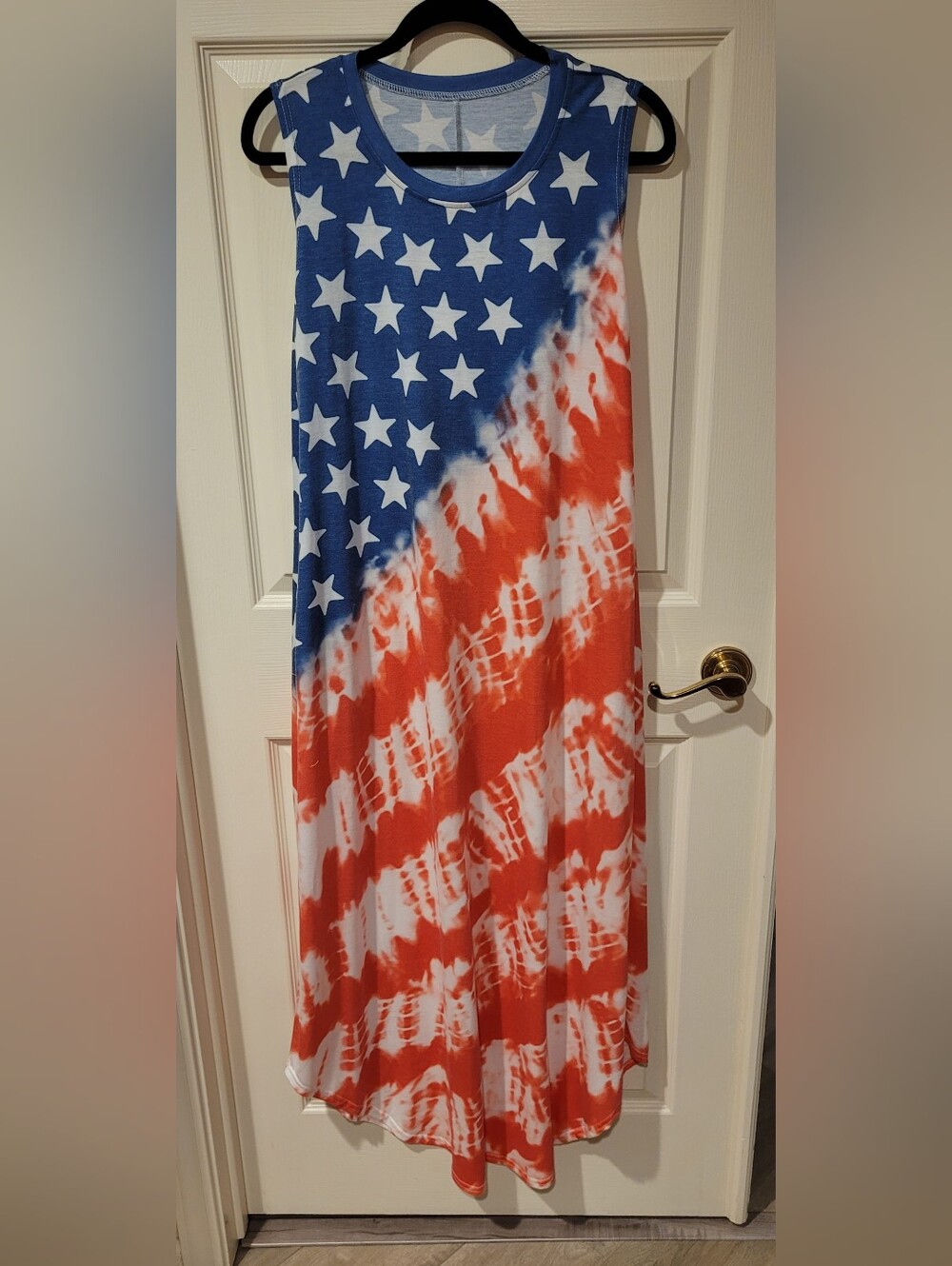 Sleeveless American Flag Maxi Dress in Blue/Red/White